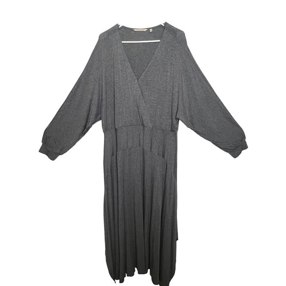 Soft Surroundings 1X Dress Grey Sharkbite Dolman MIDI V-neck 3/4 Sleeve o7 - Picture 3 of 8